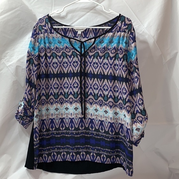 Charming Charlie Print Blue Teal and Gray Convertible Sleeve Blouse Size M - Picture 4 of 6